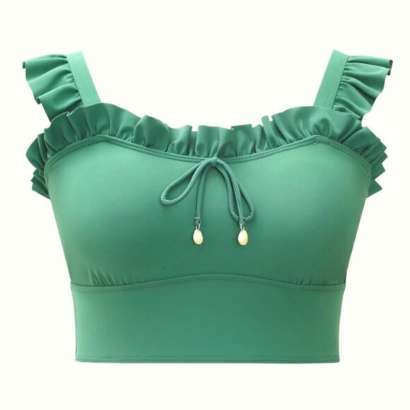 BloomChic Plus size 2XL Solid Ruffle Trim Ties Adjustable Straps Swim Top us18 - Picture 1 of 4